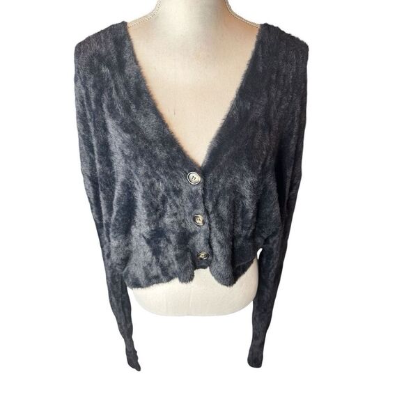 FREE PEOPLE FP ONE Sz S SO SOFT FOUND MY FRIEND CARDI CARDIGAN SWEATER BLACK - Picture 2 of 5